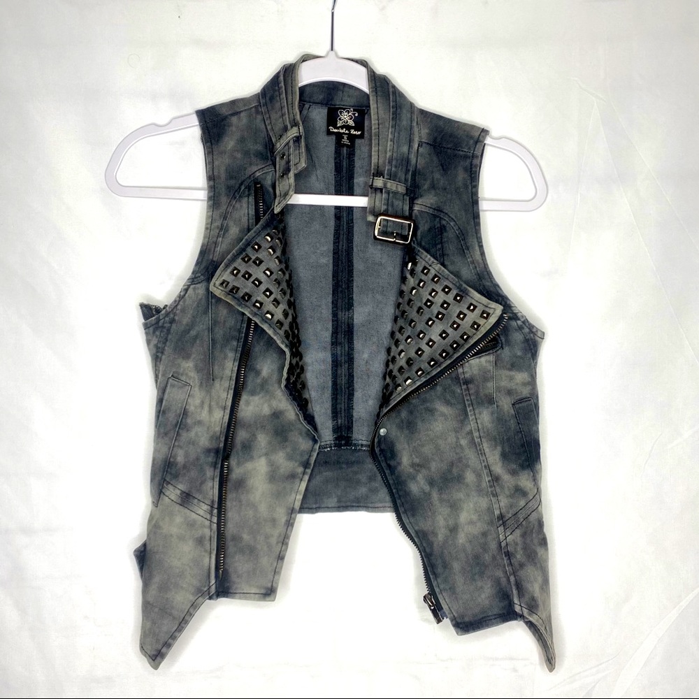 Studded acid wash denim vest